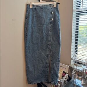 Zara Blue Denim Maxi Skirt with Button Detail